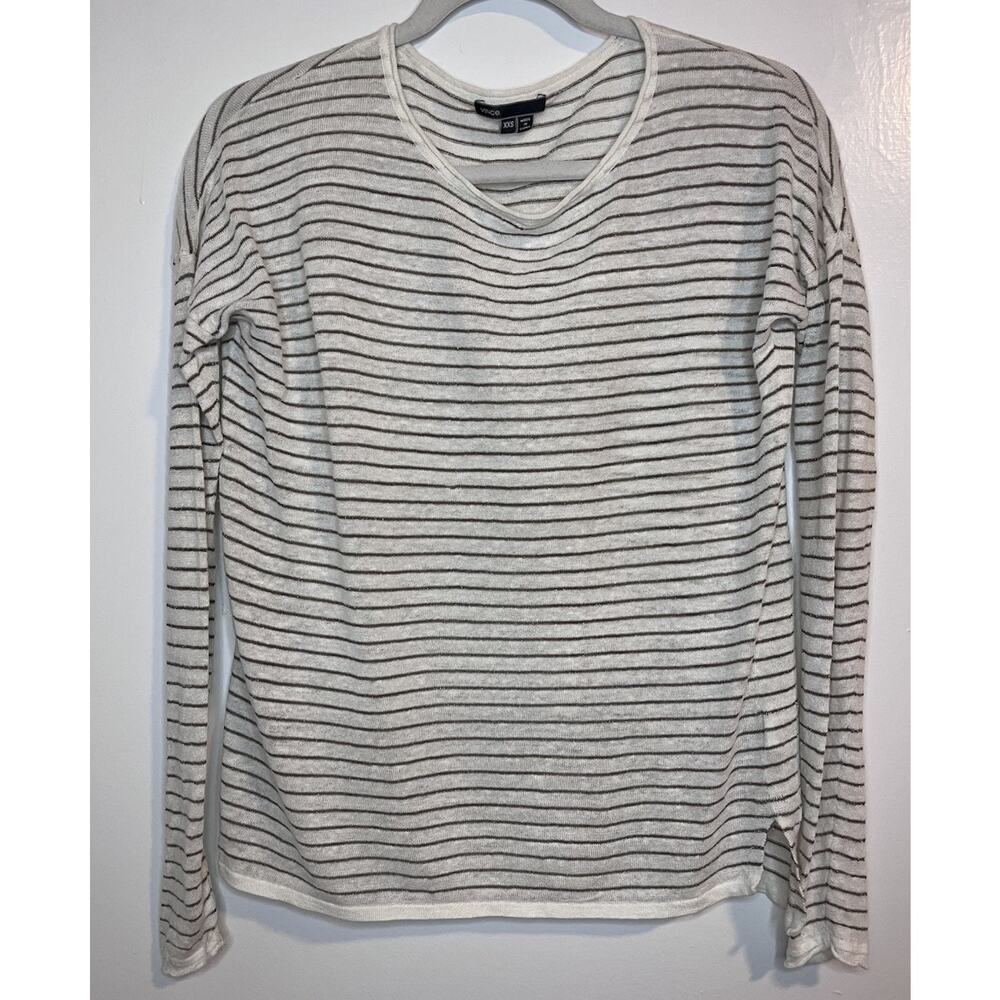Vince Top Women’s Long Sleeve Metallic Striped Semi Sheer